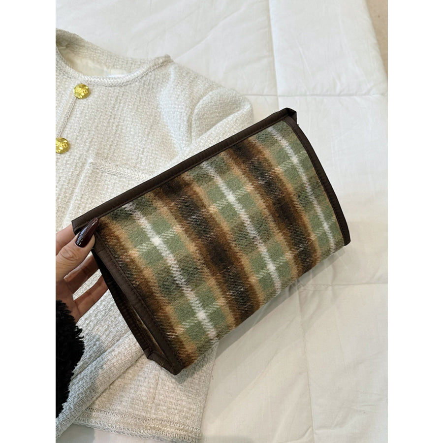 Contrast Plaid Clutch with Zipper Apparel and Accessories