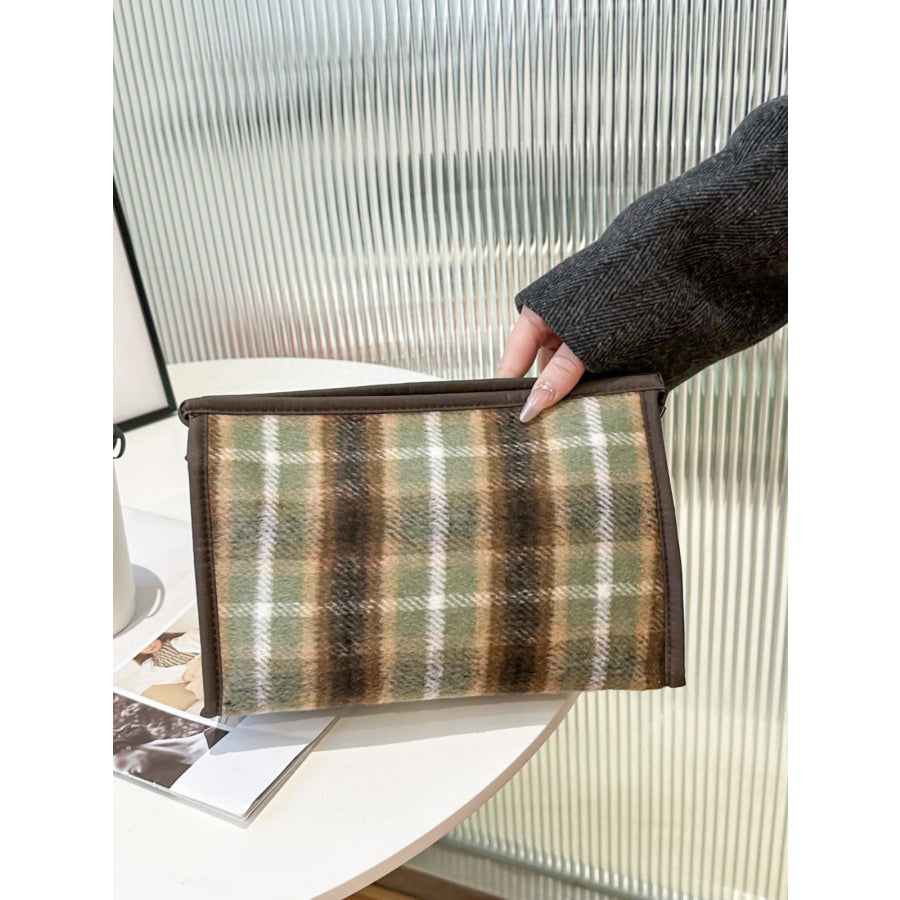 Contrast Plaid Clutch with Zipper Apparel and Accessories