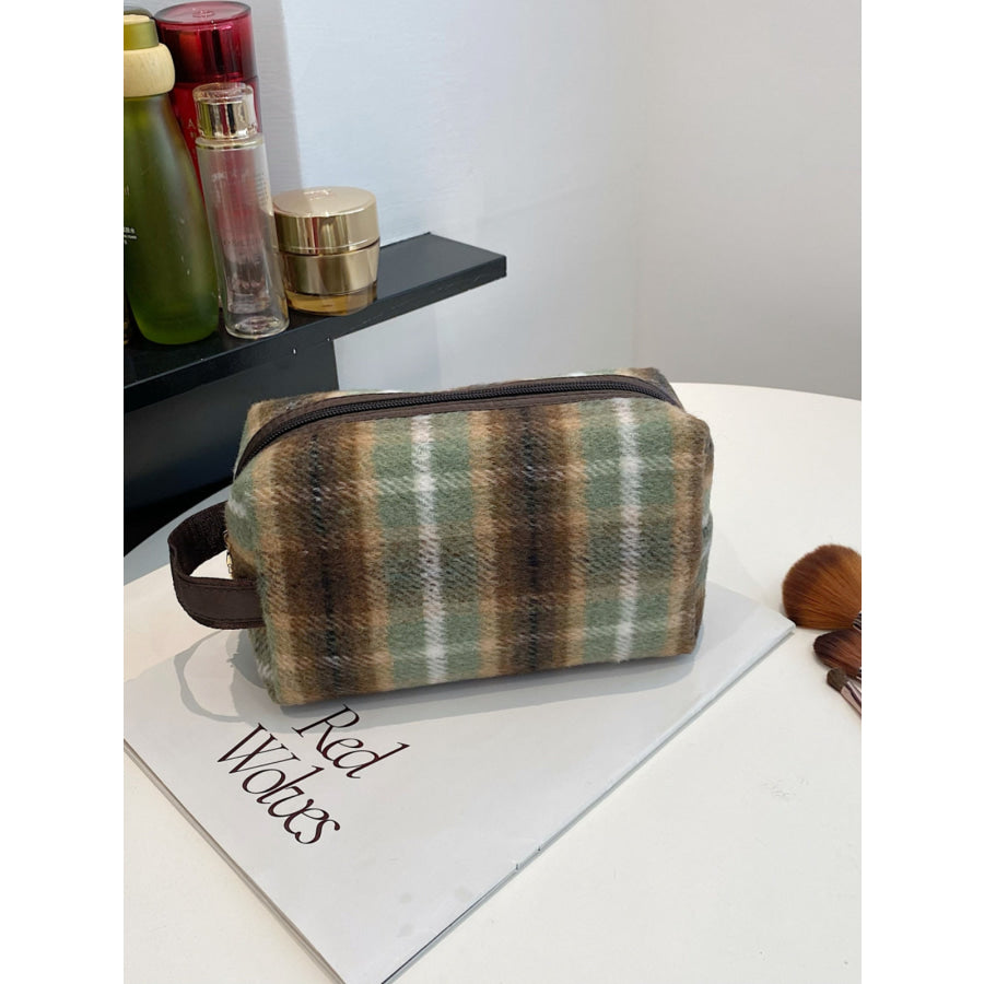 Contrast Plaid Clutch with Zipper Apparel and Accessories