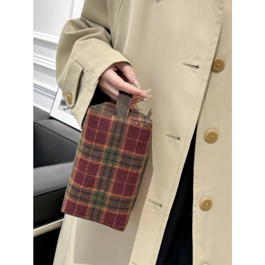 Contrast Plaid Clutch with Zipper Apparel and Accessories