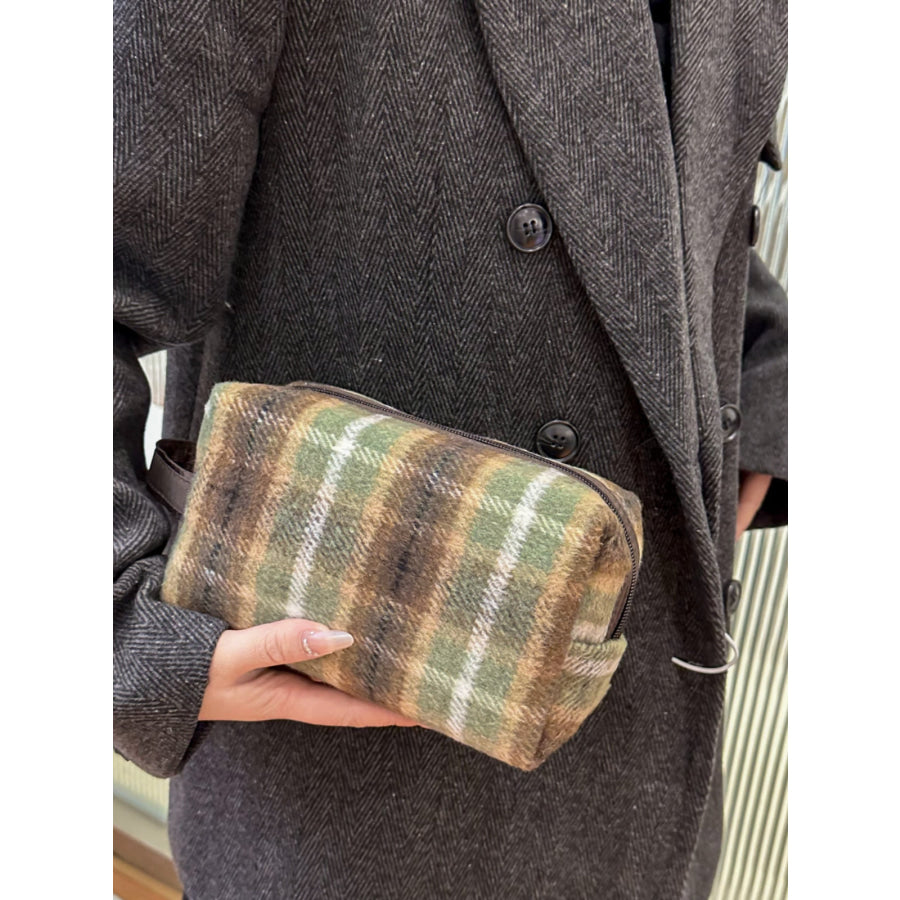 Contrast Plaid Clutch with Zipper Apparel and Accessories