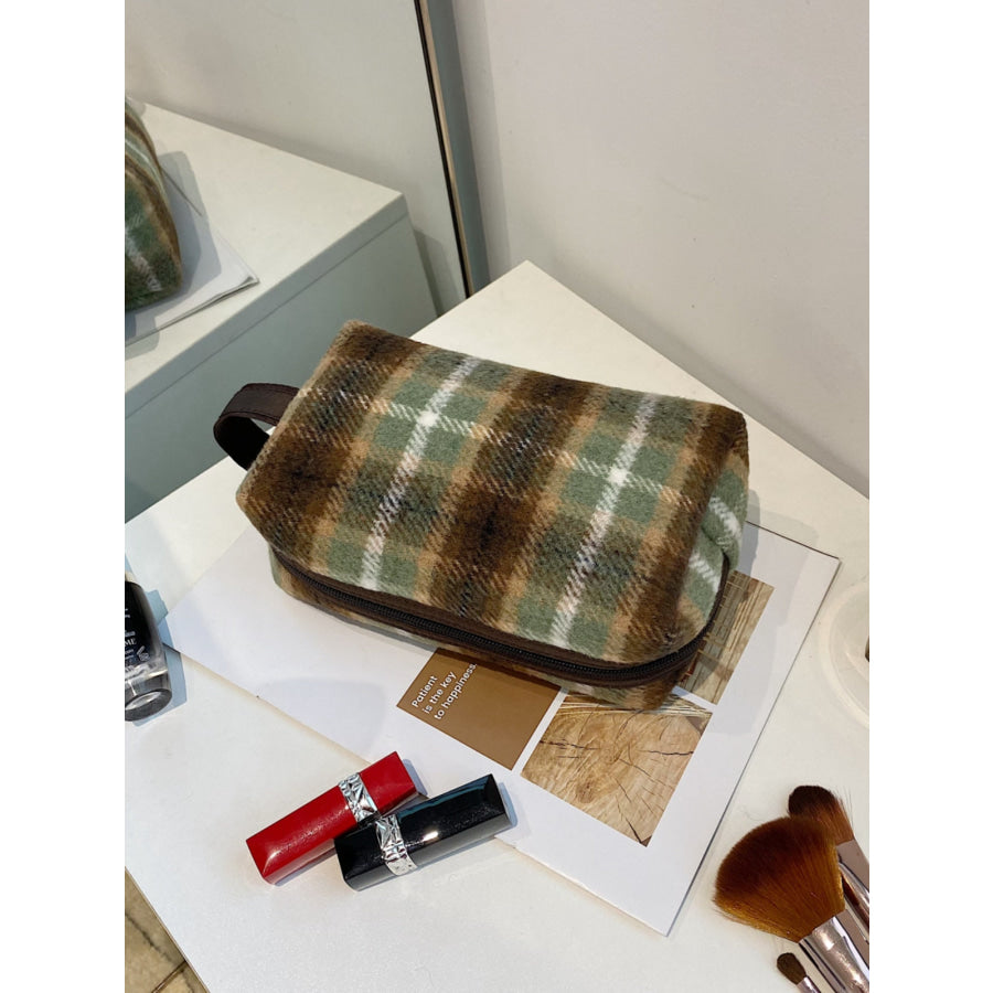 Contrast Plaid Clutch with Zipper Apparel and Accessories