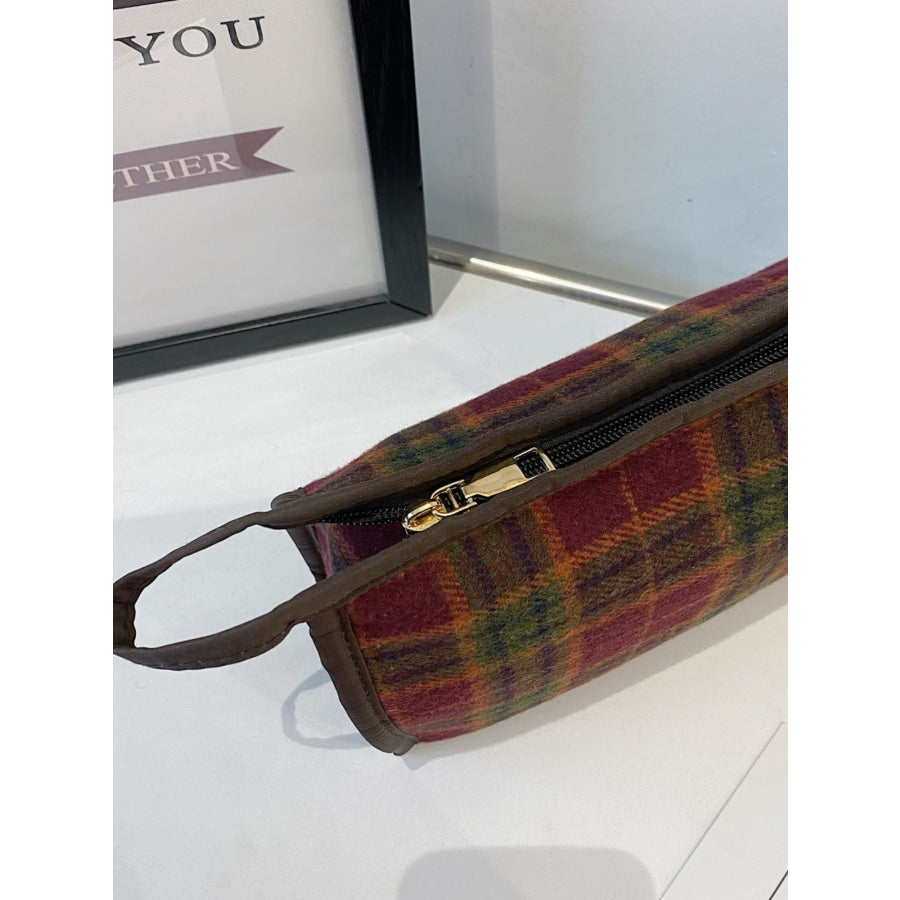 Contrast Plaid Clutch with Zipper Apparel and Accessories