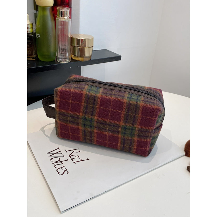 Contrast Plaid Clutch with Zipper Apparel and Accessories