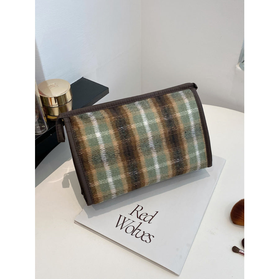 Contrast Plaid Clutch with Zipper Apparel and Accessories