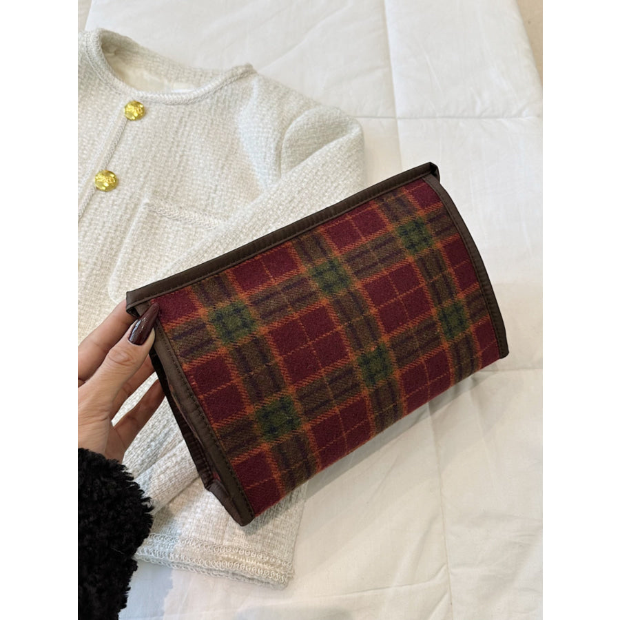 Contrast Plaid Clutch with Zipper Apparel and Accessories