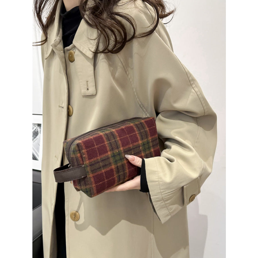 Contrast Plaid Clutch with Zipper Apparel and Accessories