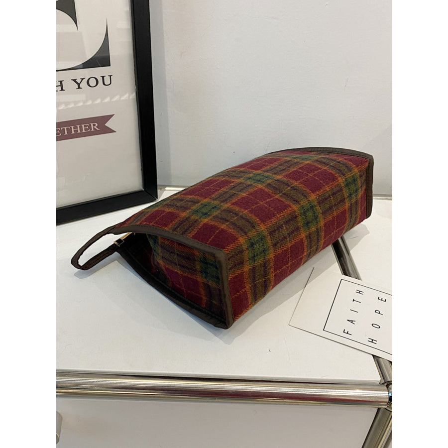 Contrast Plaid Clutch with Zipper Apparel and Accessories