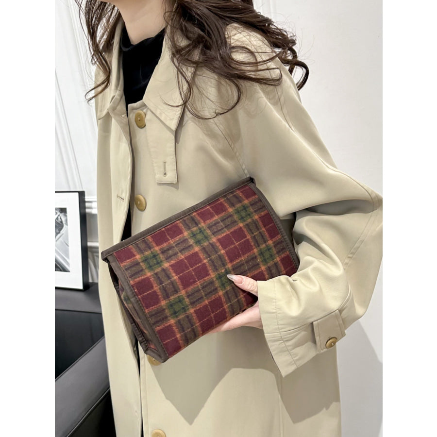 Contrast Plaid Clutch with Zipper Red (right angle) / One Size Apparel and Accessories