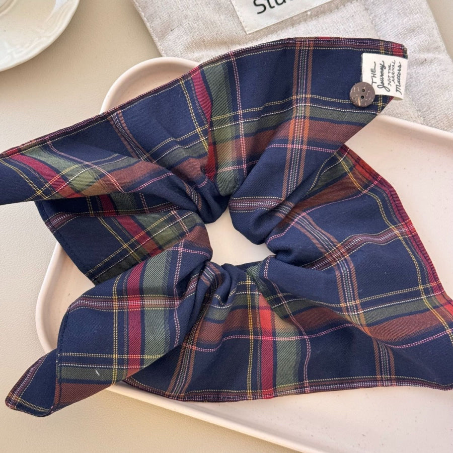 Contrast Plaid Elastic Hair Scrunchy Indigo / One Size Apparel and Accessories