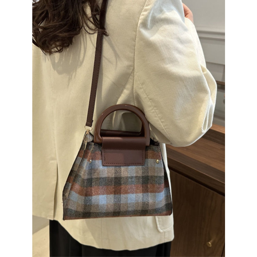 Contrast Plaid Trapezoid Shape Crossbody Bag Apparel and Accessories