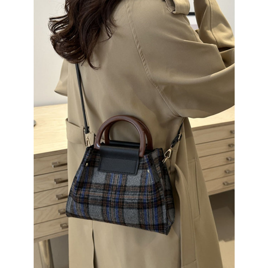 Contrast Plaid Trapezoid Shape Crossbody Bag Apparel and Accessories