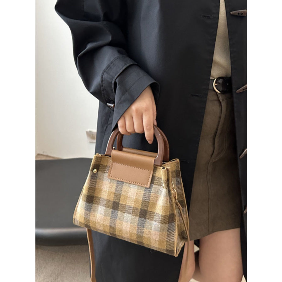 Contrast Plaid Trapezoid Shape Crossbody Bag Apparel and Accessories