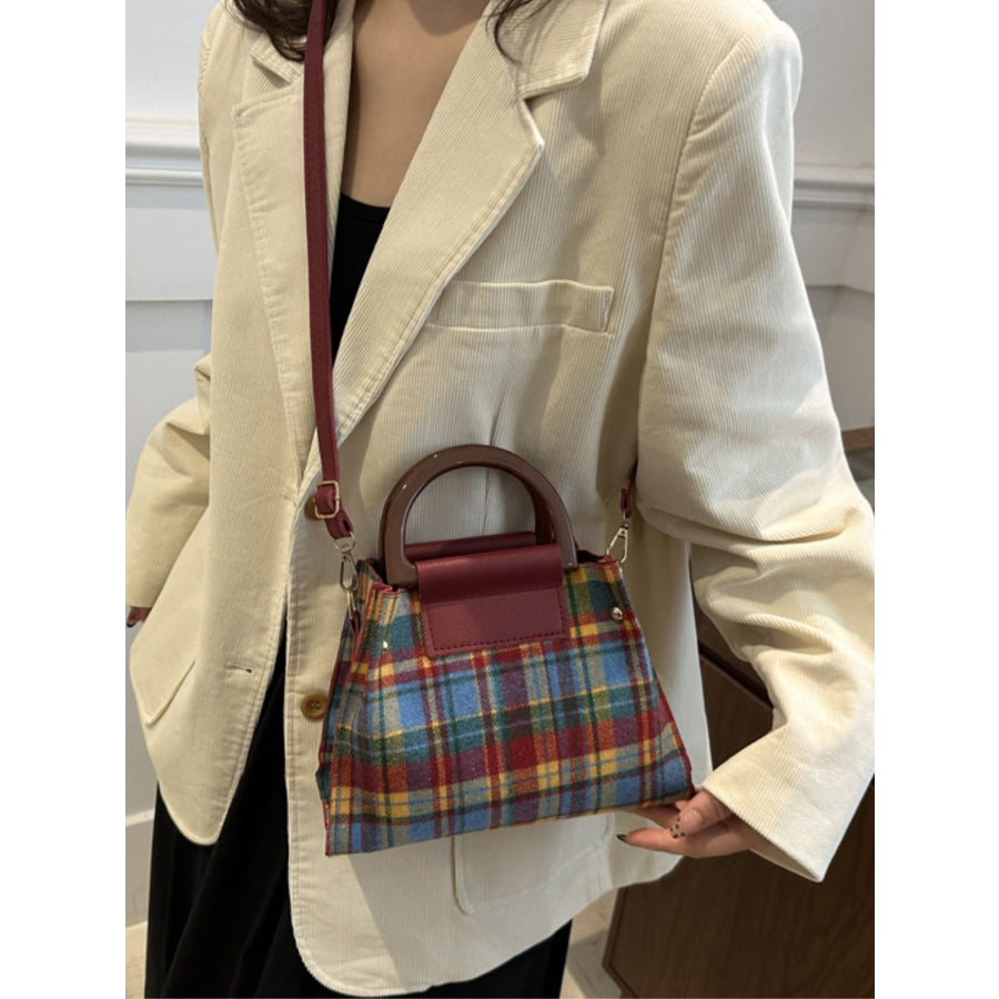 Contrast Plaid Trapezoid Shape Crossbody Bag Apparel and Accessories