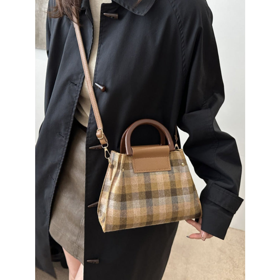 Contrast Plaid Trapezoid Shape Crossbody Bag Apparel and Accessories