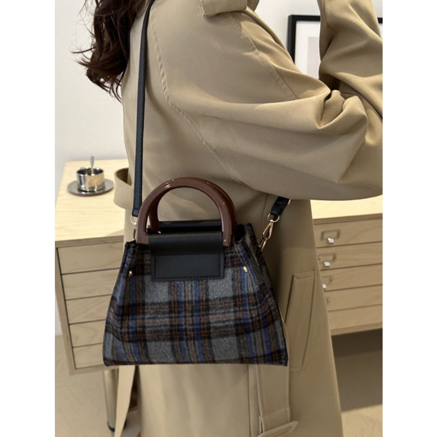 Contrast Plaid Trapezoid Shape Crossbody Bag Apparel and Accessories