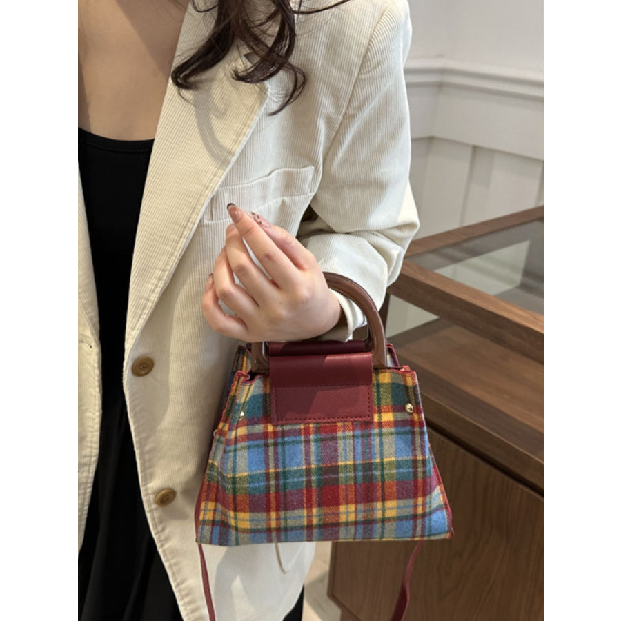 Contrast Plaid Trapezoid Shape Crossbody Bag Apparel and Accessories