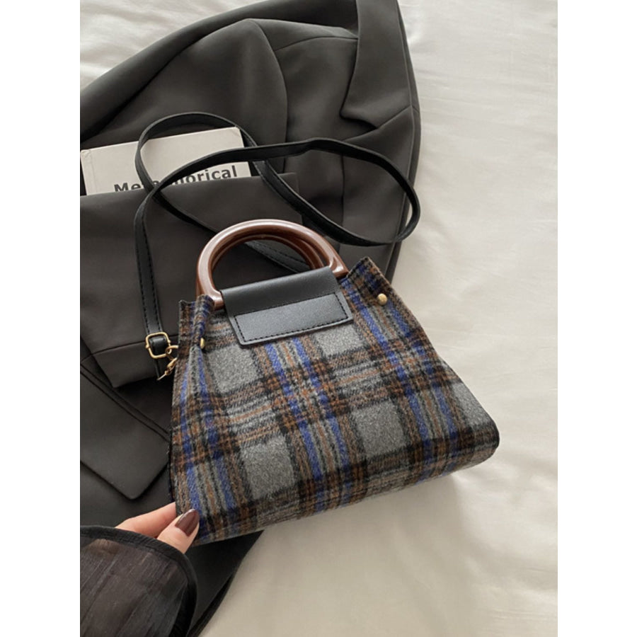 Contrast Plaid Trapezoid Shape Crossbody Bag Dark Gray / One Size Apparel and Accessories