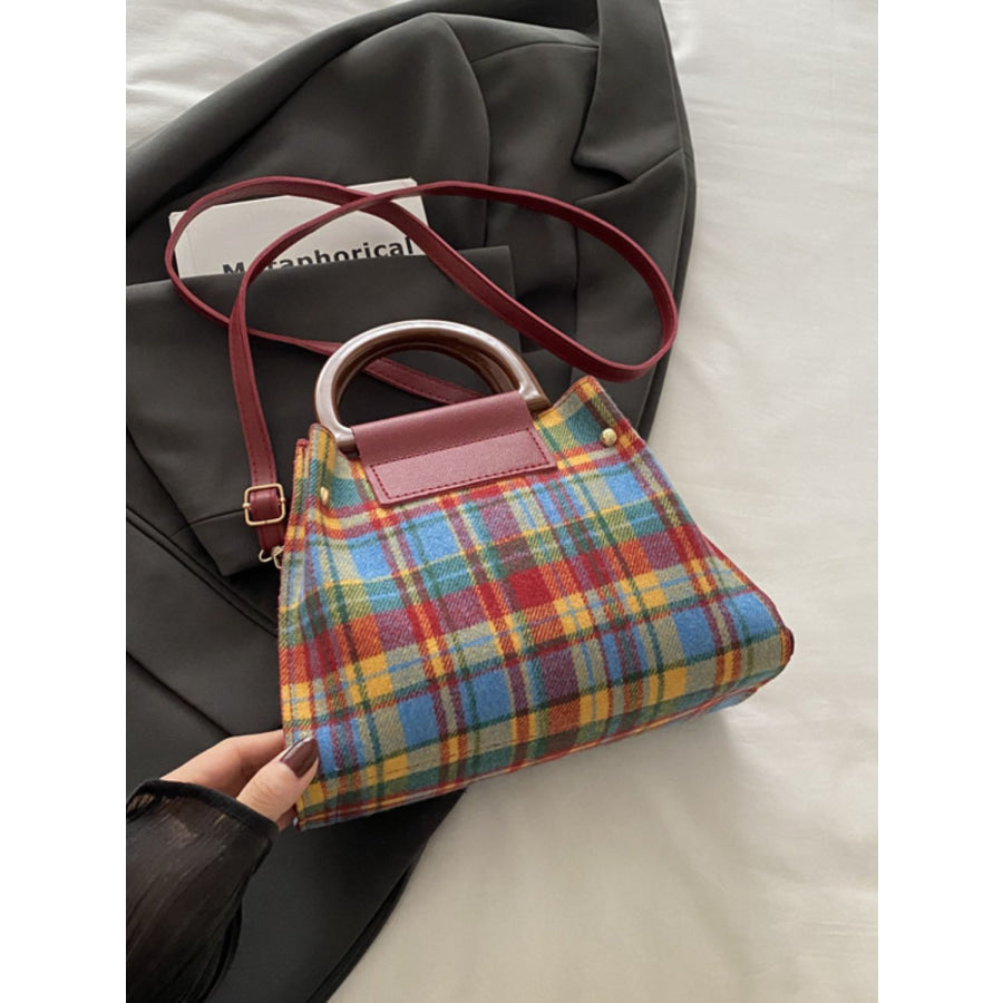 Contrast Plaid Trapezoid Shape Crossbody Bag Multi / One Size Apparel and Accessories