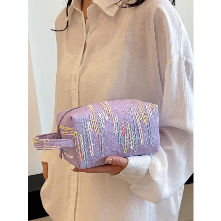 Contrast Polyester Wristlet with Zipper Lavender / One Size Apparel and Accessories