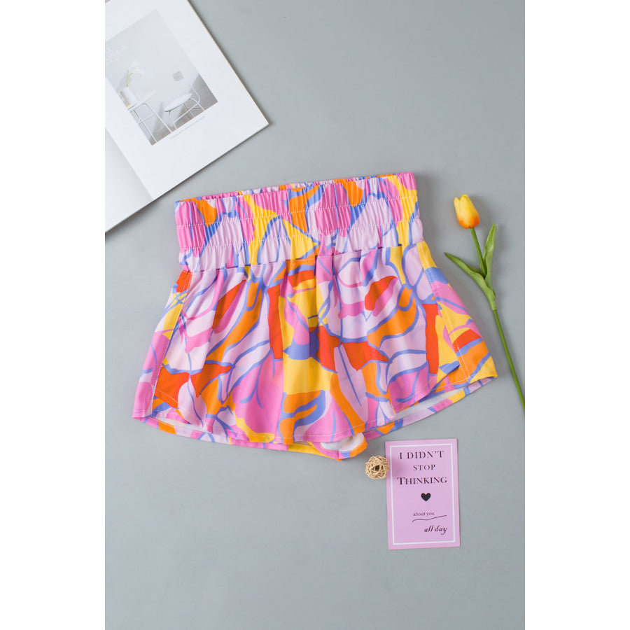 Contrast Print Elastic Waist High Waist Shorts Pink / S Apparel and Accessories