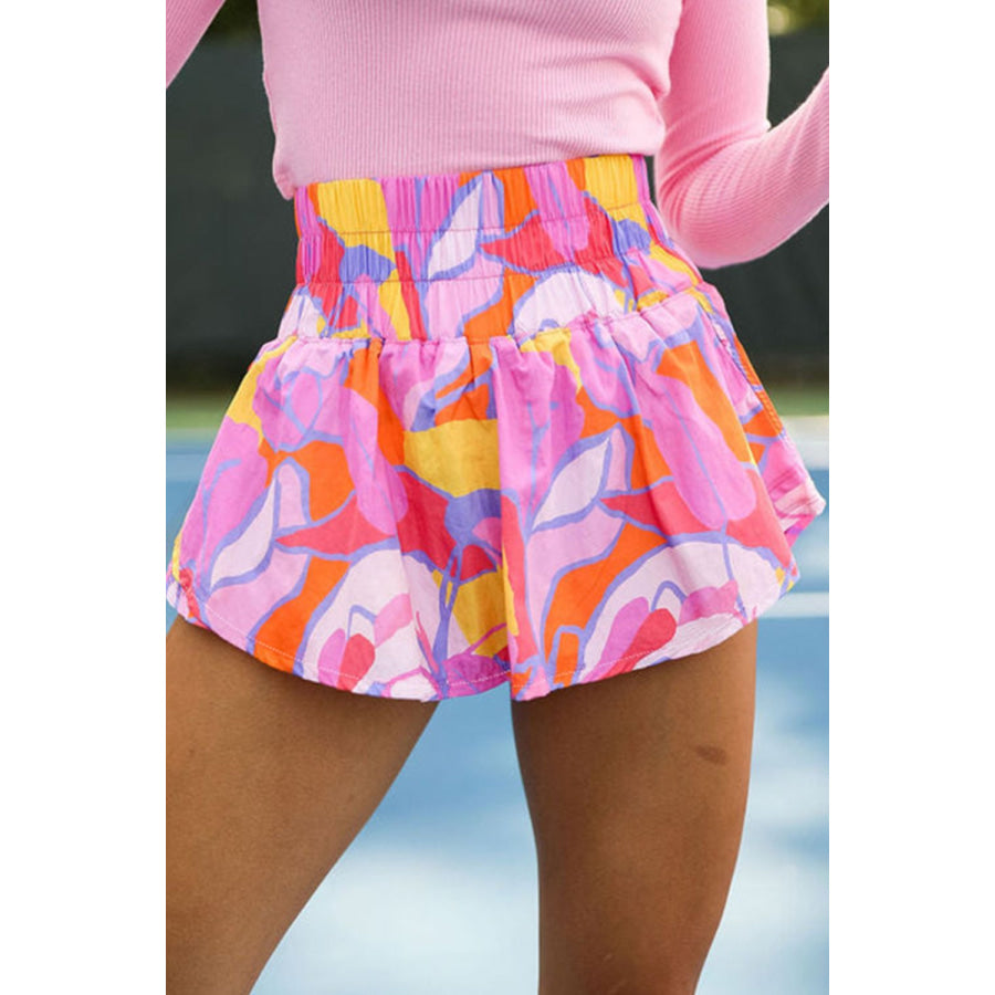 Contrast Print Elastic Waist High Waist Shorts Pink / S Apparel and Accessories