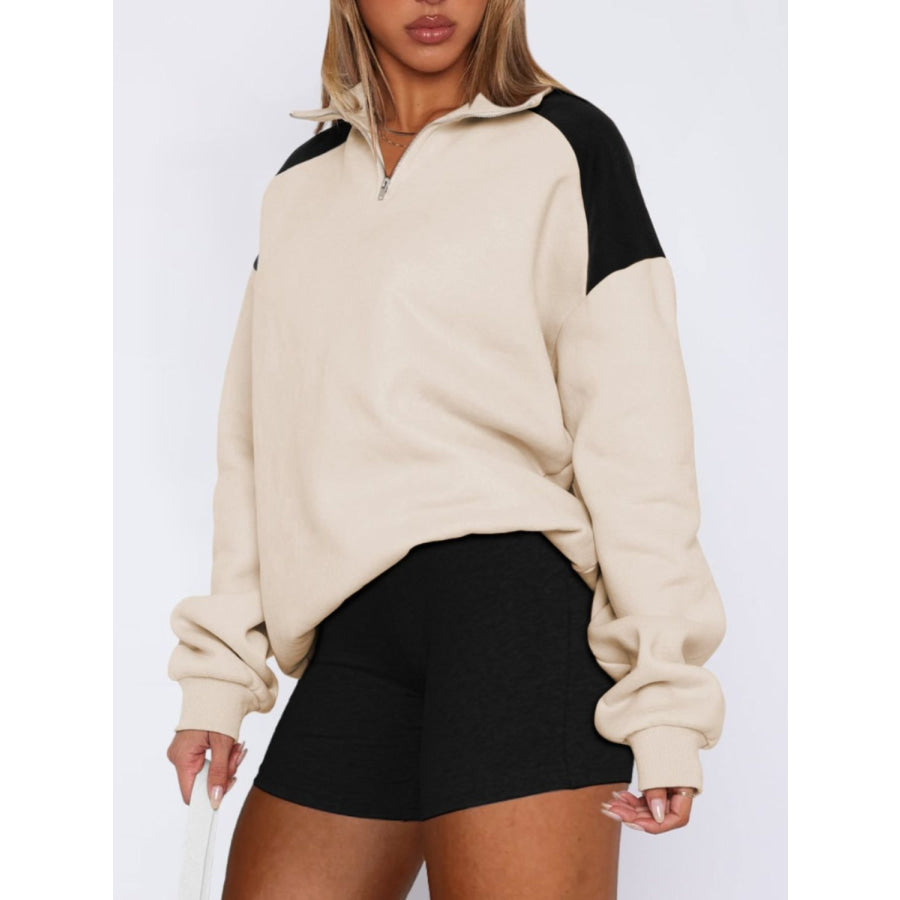 Contrast Quarter Zip Long Sleeve Sweatshirt Apparel and Accessories