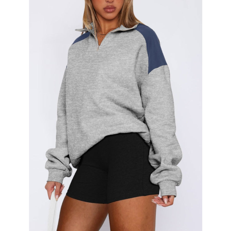 Contrast Quarter Zip Long Sleeve Sweatshirt Apparel and Accessories