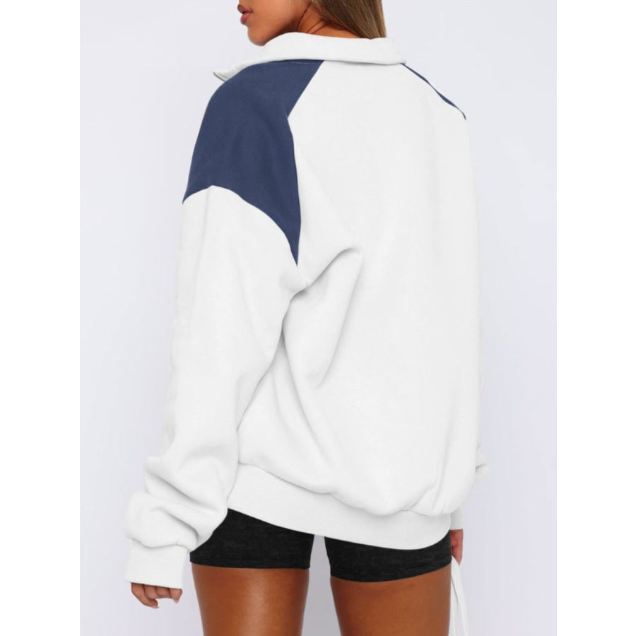 Contrast Quarter Zip Long Sleeve Sweatshirt Apparel and Accessories