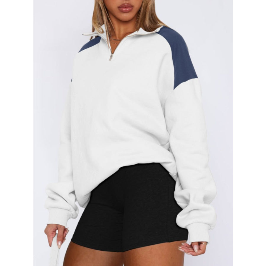 Contrast Quarter Zip Long Sleeve Sweatshirt Apparel and Accessories