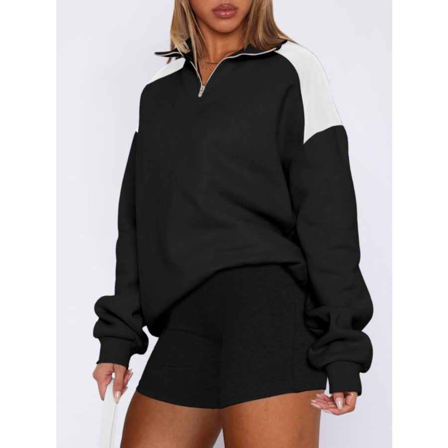 Contrast Quarter Zip Long Sleeve Sweatshirt Apparel and Accessories