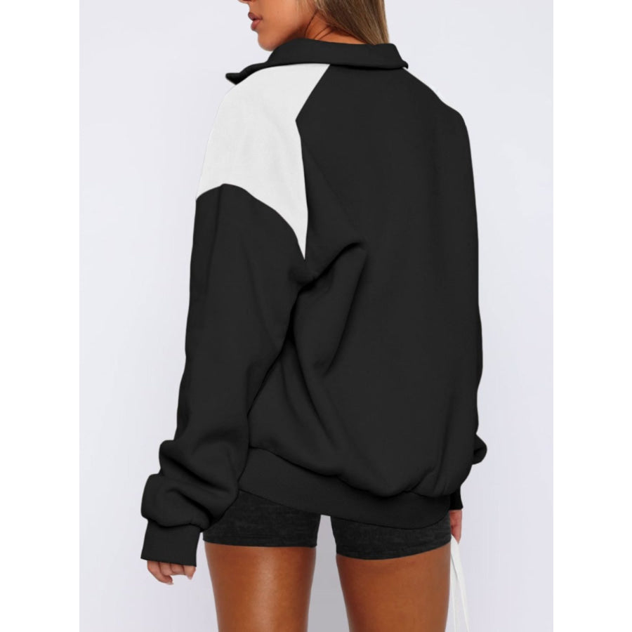 Contrast Quarter Zip Long Sleeve Sweatshirt Apparel and Accessories