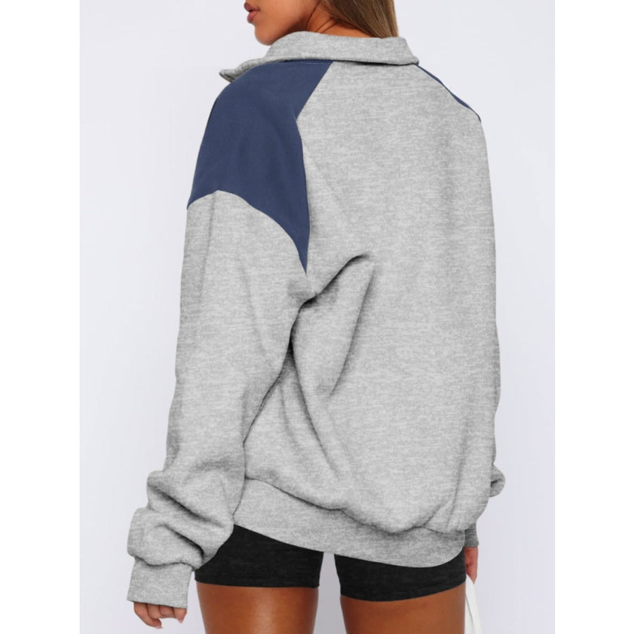 Contrast Quarter Zip Long Sleeve Sweatshirt Apparel and Accessories