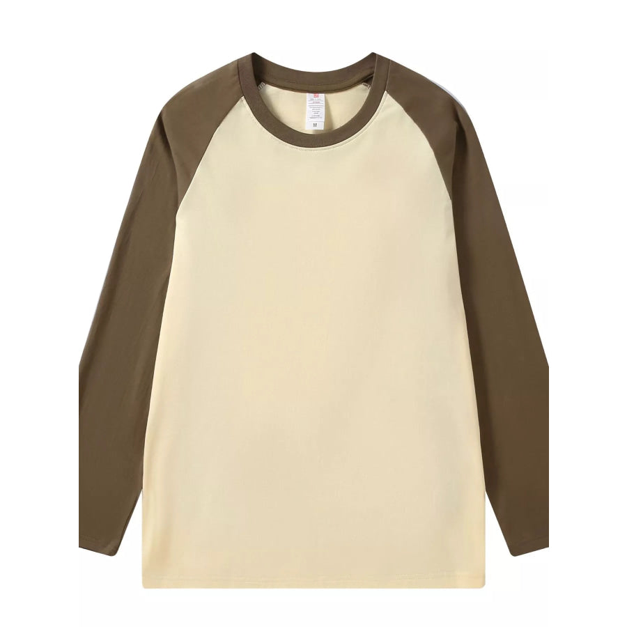 Contrast Raglan Long Sleeve T-Shirt Apricot And Coffee / S Apparel Accessories