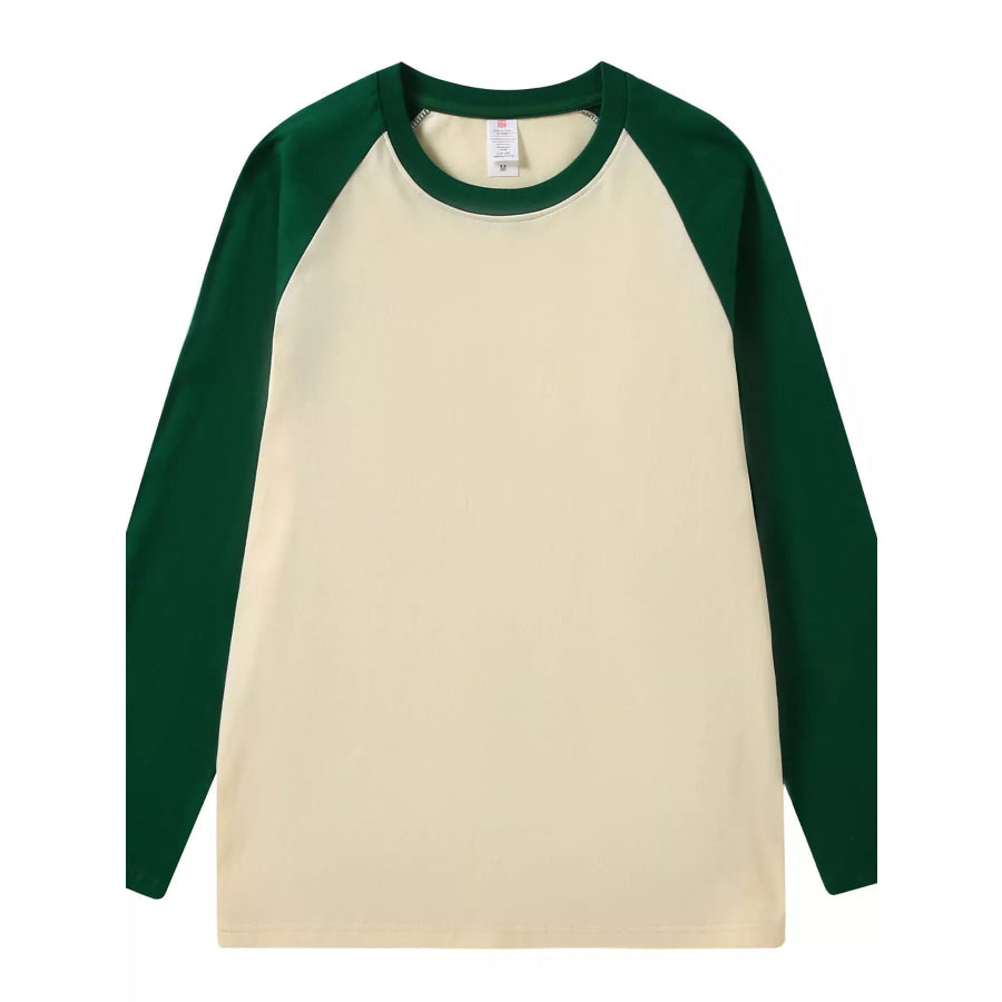 Contrast Raglan Long Sleeve T-Shirt Apricot And Green / S Apparel Accessories