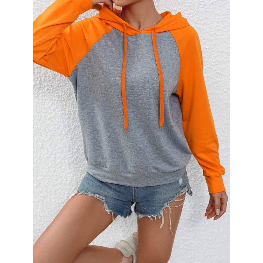 Contrast Raglan Sleeve Drawstring Hoodie