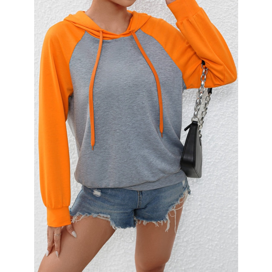 Contrast Raglan Sleeve Drawstring Hoodie