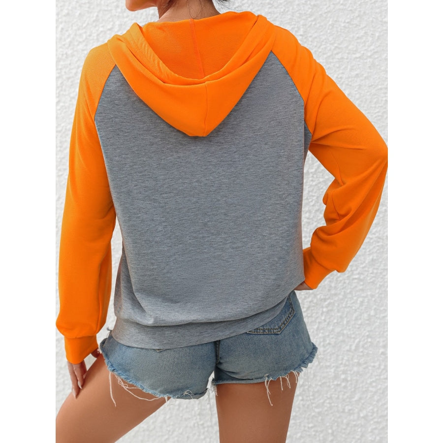 Contrast Raglan Sleeve Drawstring Hoodie