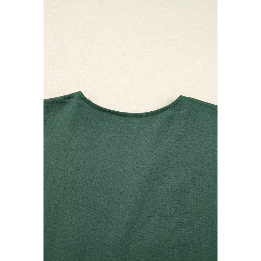 Contrast Ricrac Trim Button V Neck Knotted Bracelet Sleeve Shift Dress Apparel and Accessories