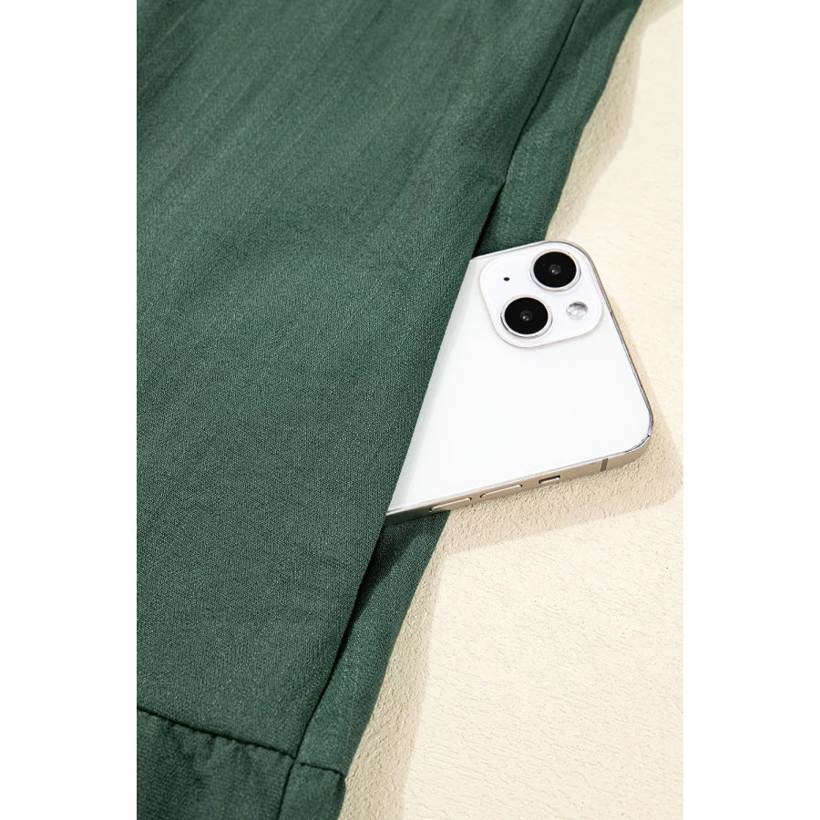 Contrast Ricrac Trim Button V Neck Knotted Bracelet Sleeve Shift Dress Apparel and Accessories