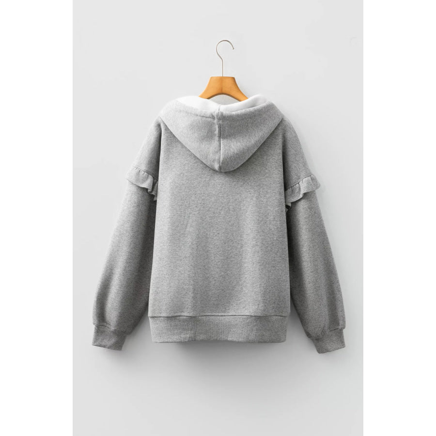 Contrast Rope Drawstring Ruffle Trim Drop Shoulder Baggy Hoodie Apparel and Accessories