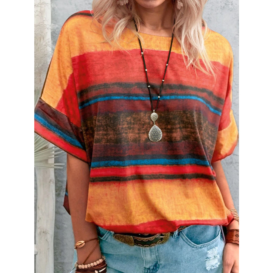 Contrast Round Neck Casual T-Shirt Apparel and Accessories