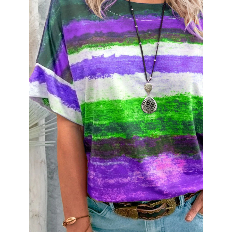 Contrast Round Neck Casual T-Shirt Apparel and Accessories