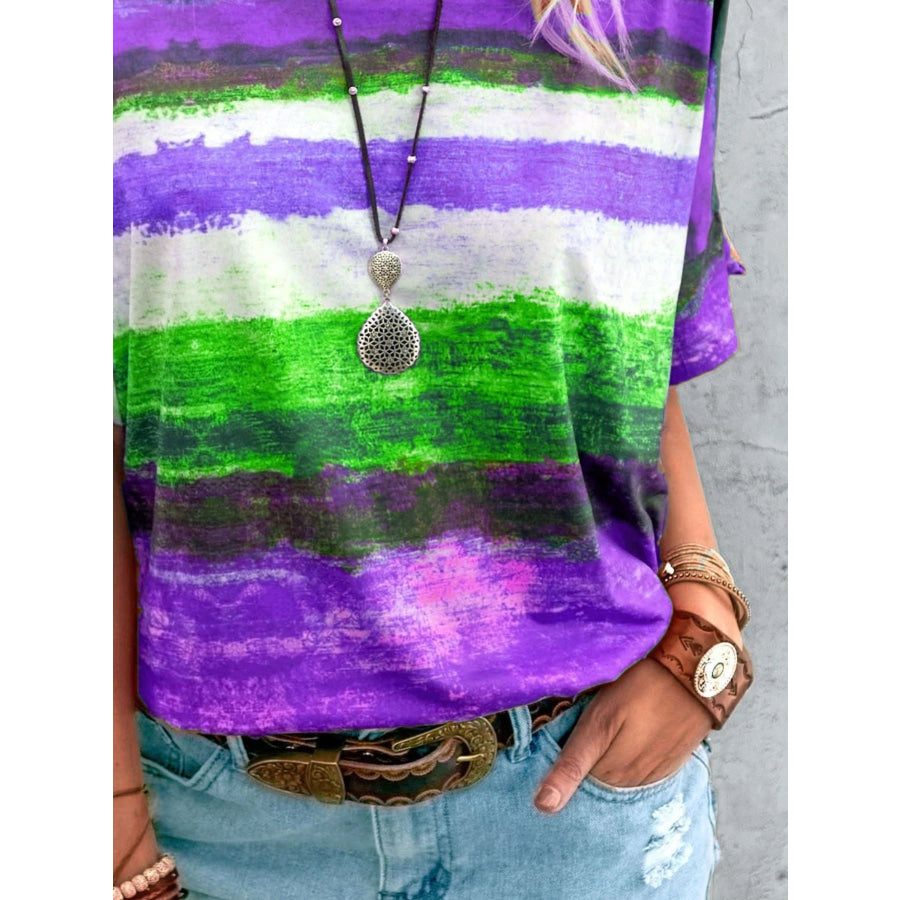 Contrast Round Neck Casual T-Shirt Apparel and Accessories