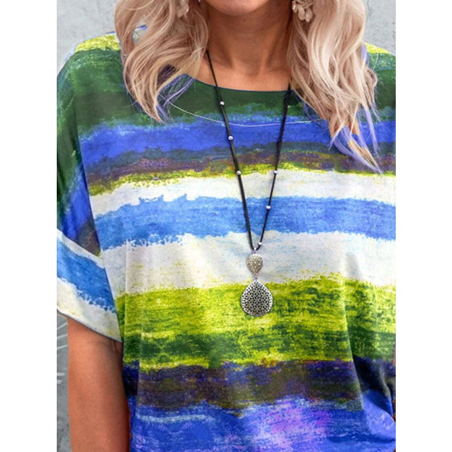 Contrast Round Neck Casual T-Shirt Apparel and Accessories