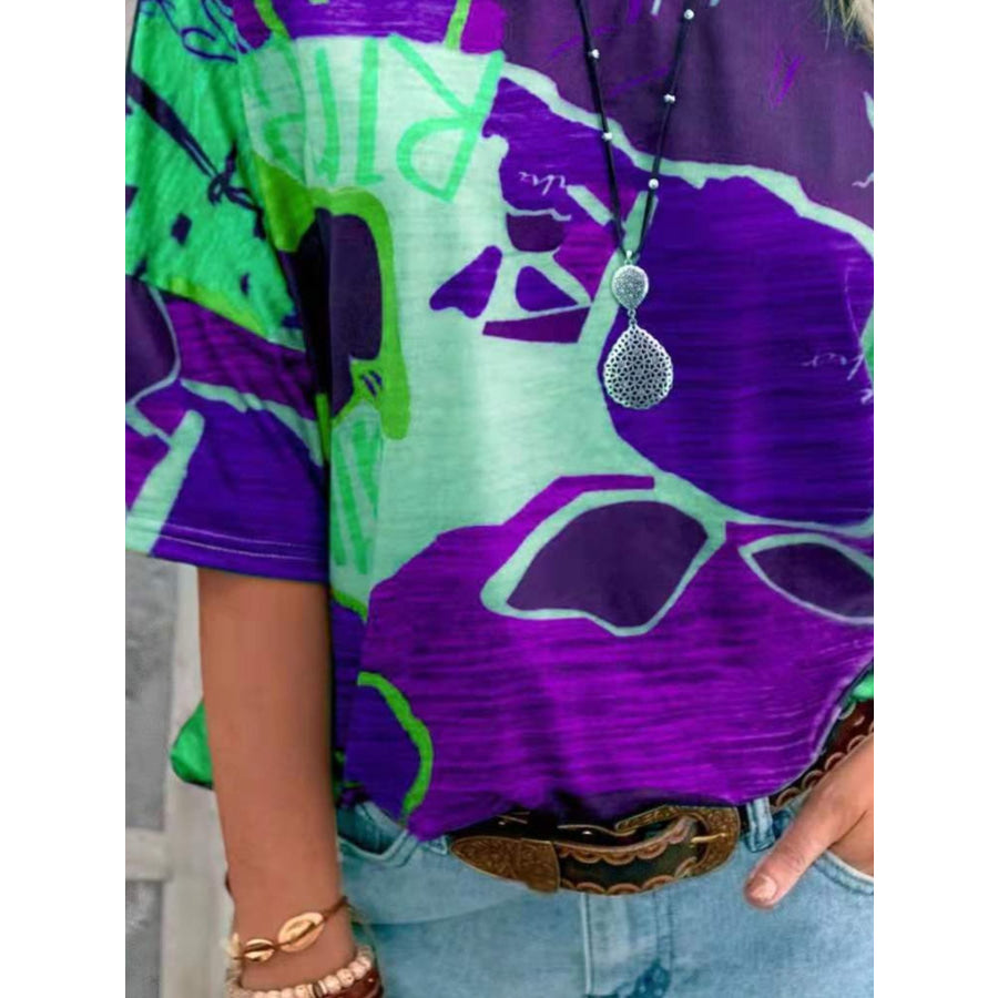 Contrast Round Neck Casual T-Shirt Apparel and Accessories