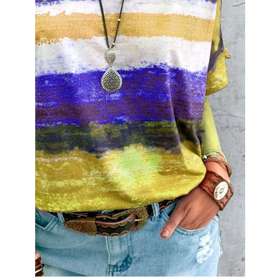 Contrast Round Neck Casual T-Shirt Apparel and Accessories