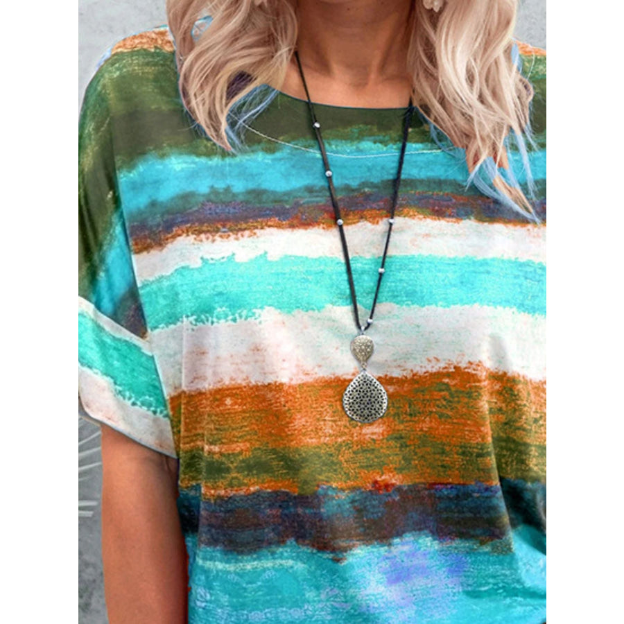 Contrast Round Neck Casual T-Shirt Apparel and Accessories