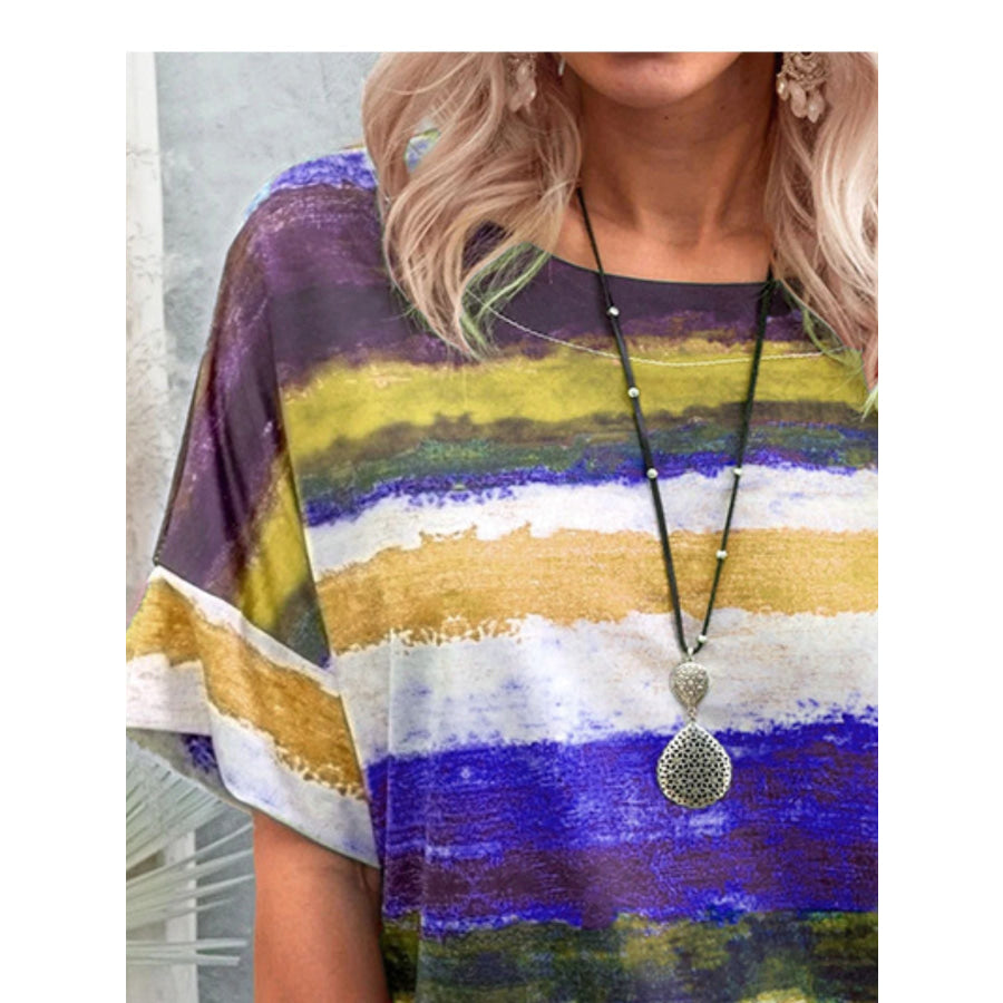 Contrast Round Neck Casual T-Shirt Apparel and Accessories
