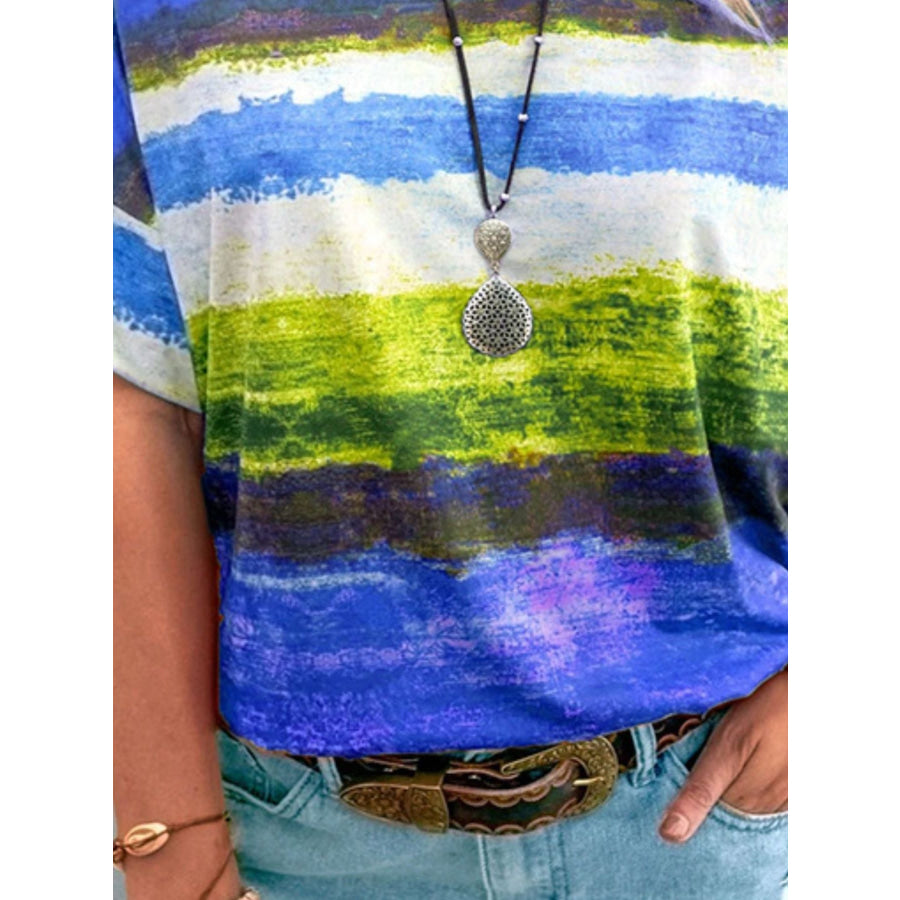 Contrast Round Neck Casual T-Shirt Apparel and Accessories
